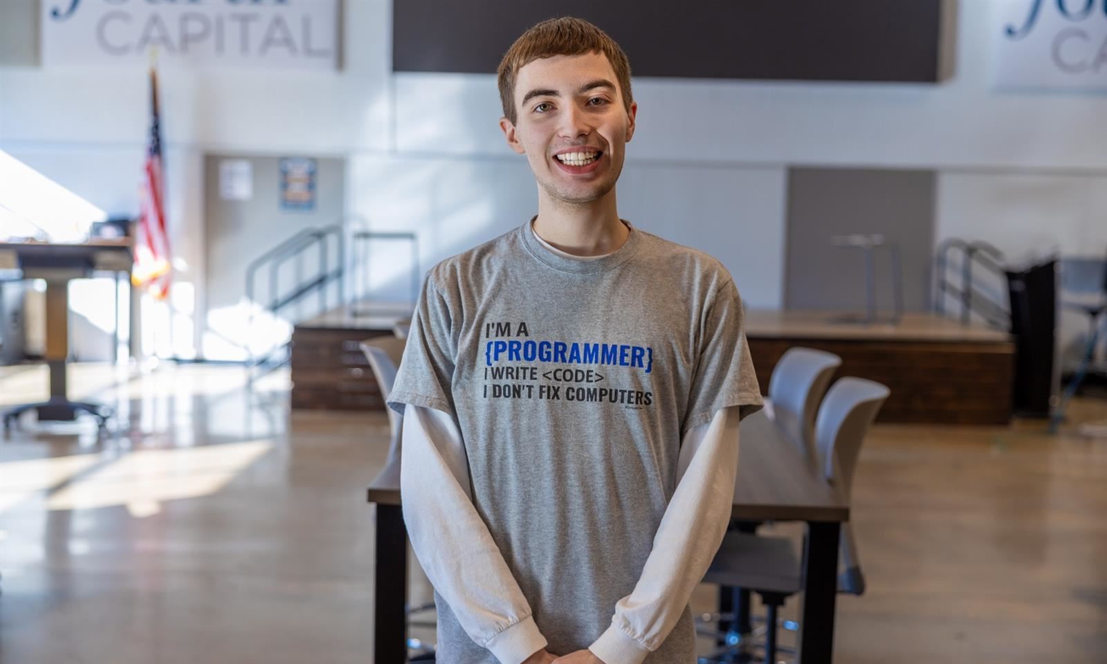  Young man smiles